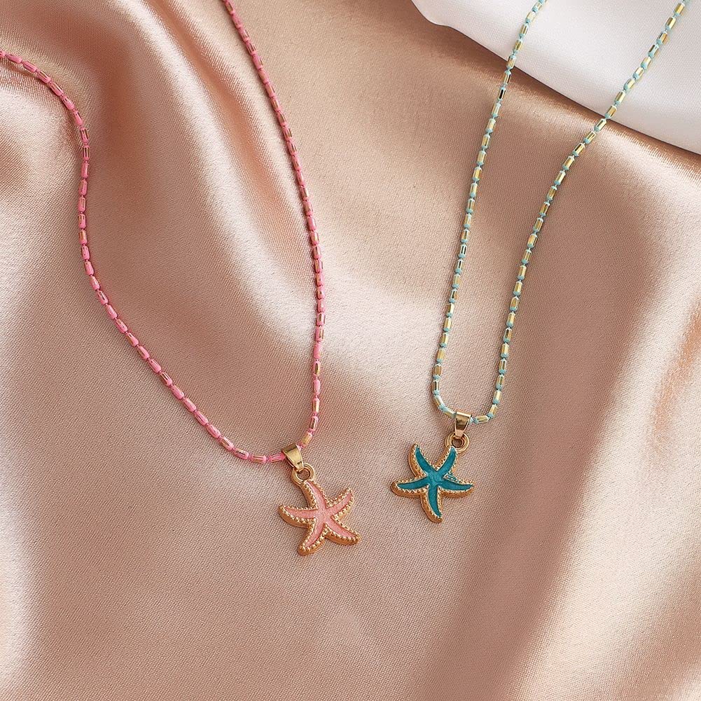 El Regalo 2 PCs Cute Best Friend BFF Pendant Colorful Chain Necklaces Set for Kids/Girls/Boys/Besties/Soul Sisters- Enamel Charms Pendant Necklaces Set for 2 (Star Fish Necklaces)