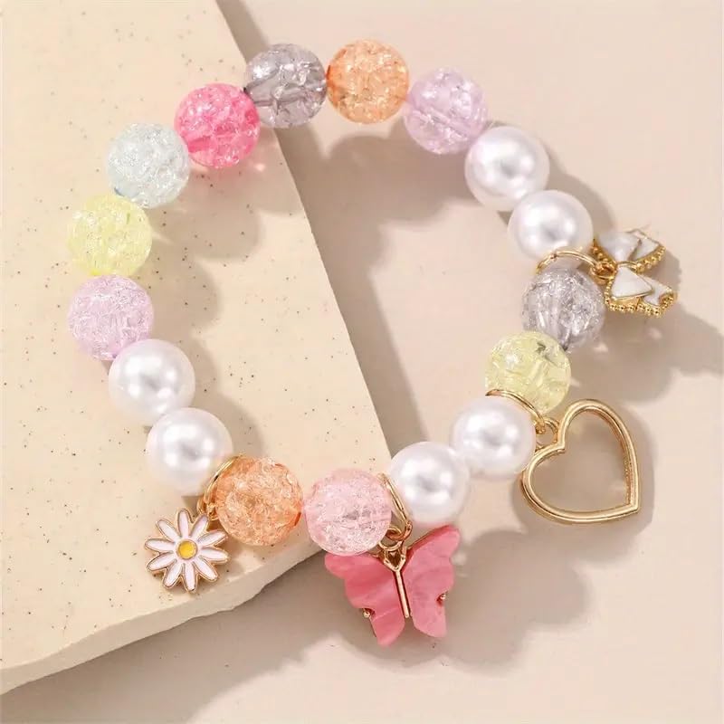 El Regalo 1PC Butterfly, Love Heart, Bow, Flower Charms Crystals Beads Bracelet for Girls - Fashion Bracelets for Girls/Women (Multi Color)