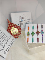 El Regalo Set of 4 Hamsa Hand Rakhi for bhaiya Bhabhi - Hand Painted Hamsa Hand Rakhi for Brother Bhai Bhabhi Bhaiya - Hamsa Nazar Amulet Thread Rakhis for kids and Adults Unisex (Option3)
