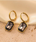 El Regalo Stainless Steel Rectangular Cut Rhinestone Hoop Earrings - Elegant 18K Gold Plated Waterproof Vintage-Inspired Cubic Zirconia Huggie Hoops for Women (Grey)