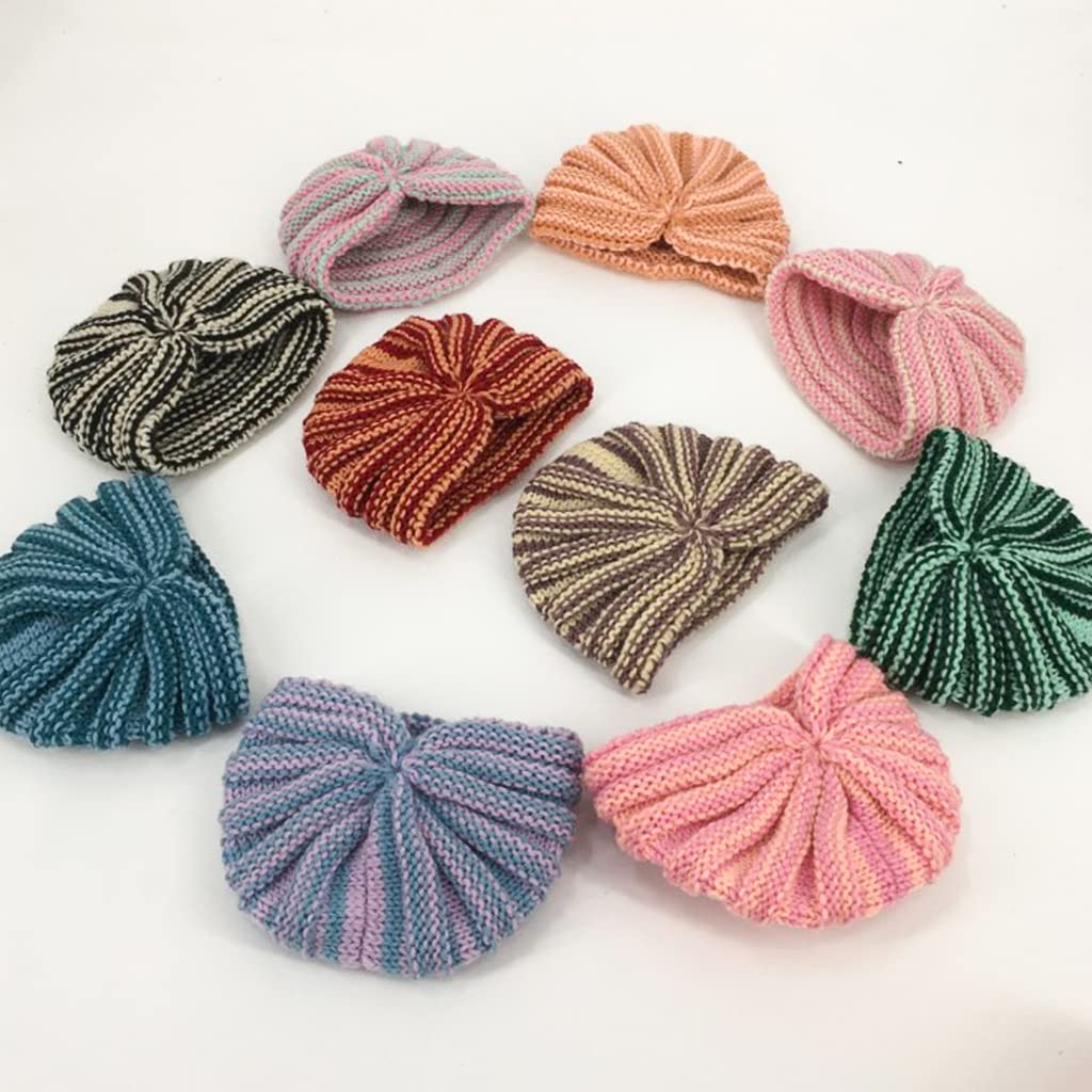 El Regalo 1 PC Baby Winter Knitted Turban Cap- Infant Baby's Headwrap Turban Cap- Baby Winter Turban Hat Warm Knitted Beanie Cap (Red & Brown Shade)