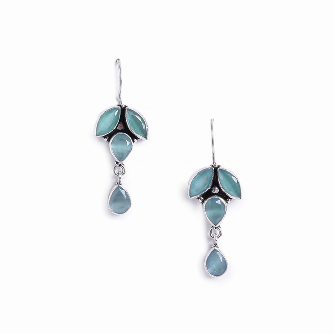 El Regalo 2 Pairs 925 Silver Plated Vintage Stones & Pearls Earrings Combo Set for Women & Girls- Silver Lookalike Statement Pearls Stones Earrings (Option-4)