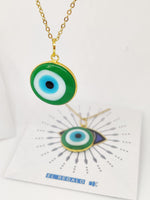 El Regalo Big Evil Eye Handmade Glass Lamp work Unisex Pendant Necklace for Men, Women, Girls & Boys | Evil Eye Pendant Necklace (Green Golden)