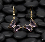 El Regalo Butterfly Drop Earrings for Women | Gold Plated Crystal Butterfly Dangle Earrings | Earrings for Girls | Cute Fashion Earrings (Purple)