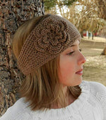 El Regalo Women Crochet Acrylic Wool Headband Knitted Headwrap with 3D flower & Button Ear Warmer Hair Muffs Band for Teens & Women (Khakhi Brown)