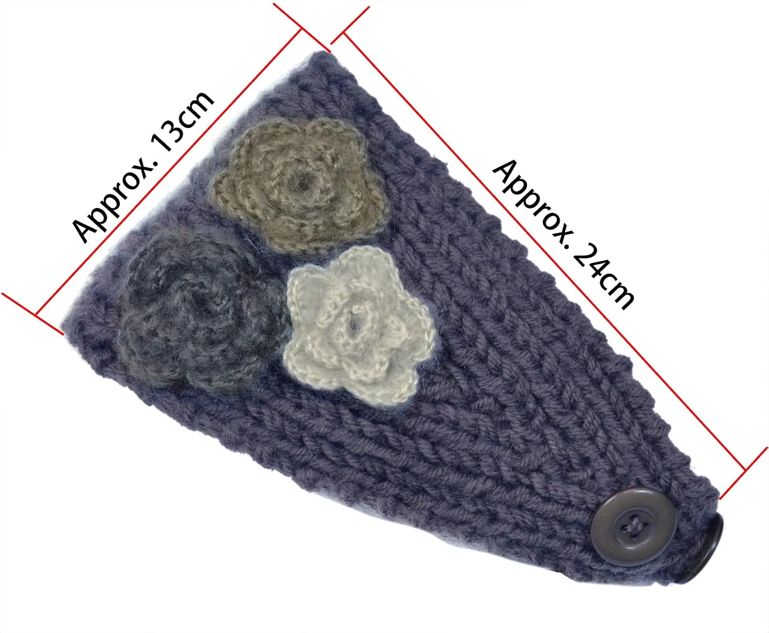 El Regalo Winter Knitted Headband Knitted Headwrap with 3D Colorful flower & Button for Girls & Women - Ear Warmer Hair Muffs Band | Winter Designer Headbands for Teens & Women (Grey)