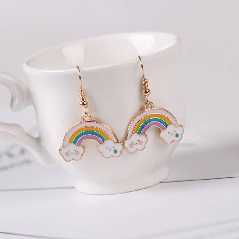 El Regalo 1 Pair Rainbow Earrings- Cute Enameled Colorful Rainbow Hypoallergenic Earrings for Girls & Women (option-1)