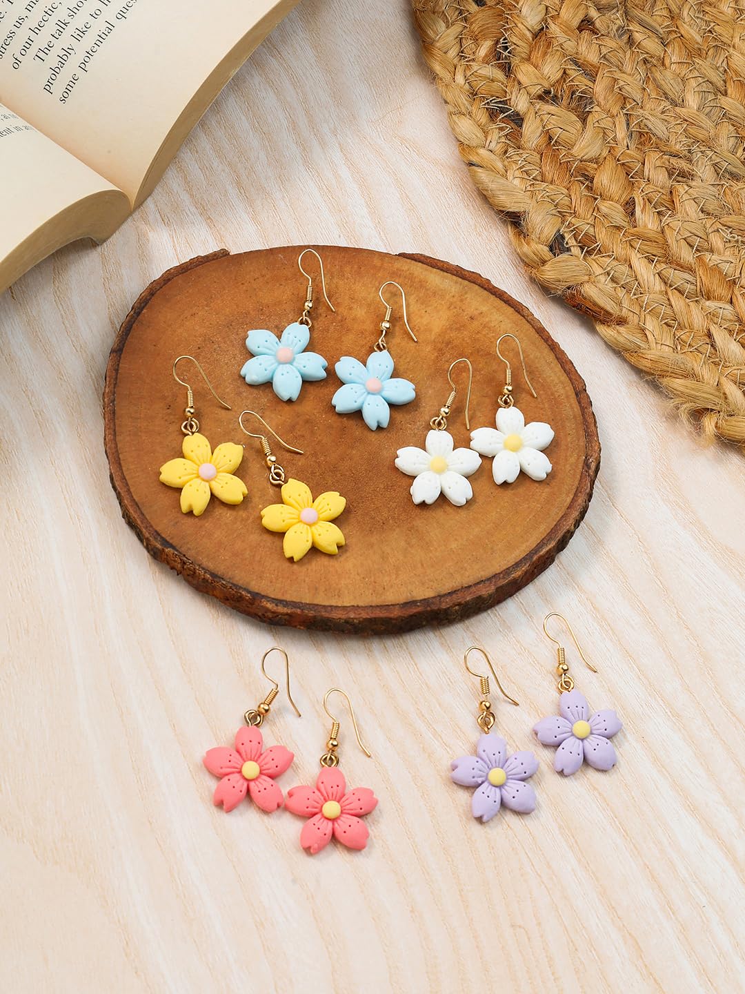 El Regalo 10 Pairs Earrings Combo Set- Colorful Flower Hoops and Hooks Earrings Set for Girls & Women (Style-1)