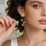 El Regalo Cute 3D Crystal Butterfly Tassel Earrings for Women & Girls | 18K Gold Plated Long Hanging Drop Linear Earrings | Elegant Korean Aesthetic Western Party Jewelry (Green)