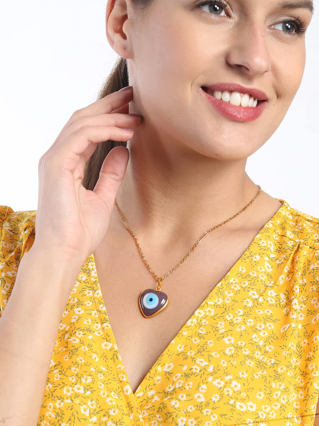 El Regalo Unisex Heart Evil Eye Pendant Necklace for Girls/Boys/Men & Women- Handmade Glass Lamp work Nazar Evil Eye Pendant Necklaces- Valentines Day Gift (Gold Tone Lavender Heart with Chain)