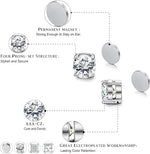El Regalo 4 Pairs Stainless Steel Magnetic Unisex Stud Earrings for Men Women- CZ Non-Piercing Clip On Stud Earrings Set (Silver)