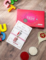 El Regalo 2PCs Cute Kids Dinosaur Bracelets Rakhi Combo for Brother with Roli Chawal, Rakhi Message Card in Rakhi Gift Box (Pink, White)