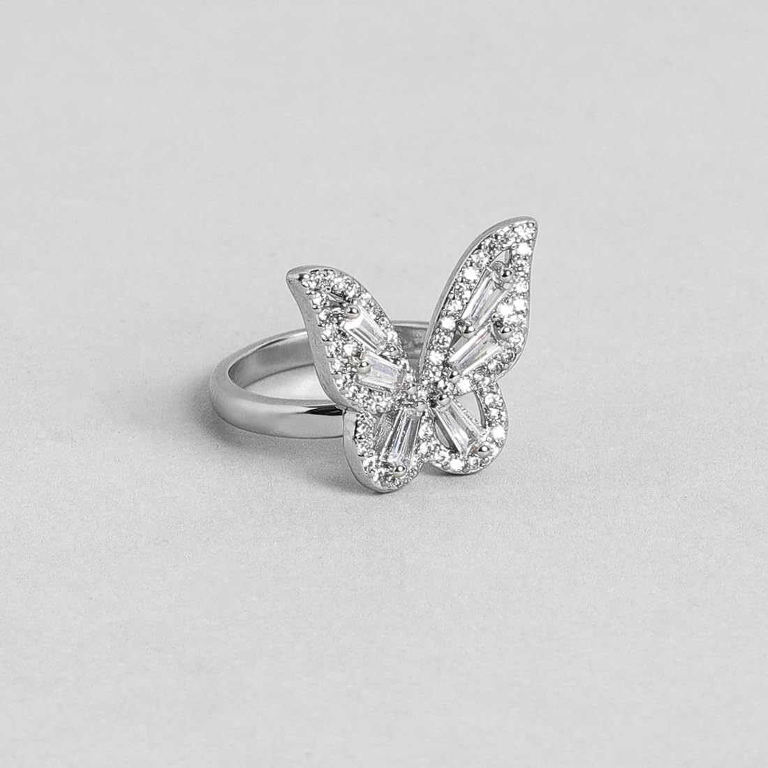 El Regalo Cubic Zirconia Butterfly Ring Sparkling Crystal Bow-Knot Knuckle Adjustable Ring for Girls & Women