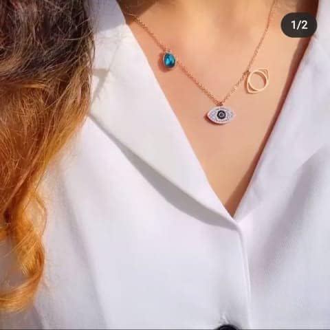 El Regalo 1 PC Stainless Steel NO RUST/ANTI TARNISH Evil Eye Pendant Necklace for Girls/Teens & Women- Designer Rose Gold Evil Eye Crystals Necklace