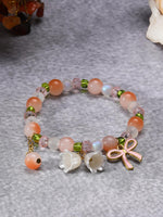 El Regalo Exquisite Lily Flower & Blow Glass Beads Bracelet - Cute Lily Of The Valley Flower Beaded Bracelet, Transparent Gradient Beaded Bow Bracelet For Teen Girls (Gradient Peach)