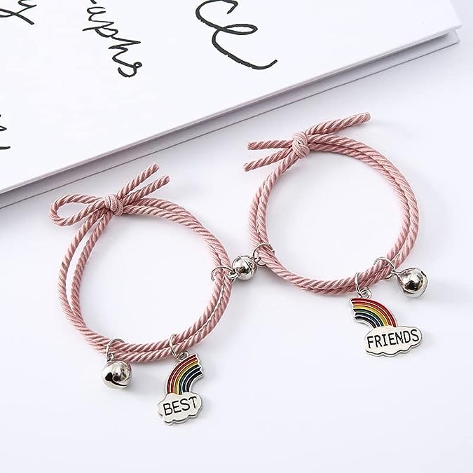El Regalo 2pcs BF Magnetic Rainbow Couple Bracelet- Stretch Matching Relationship Bracelet for for Best Friends/Besties/Couples (Option-1) For Unisex Adult