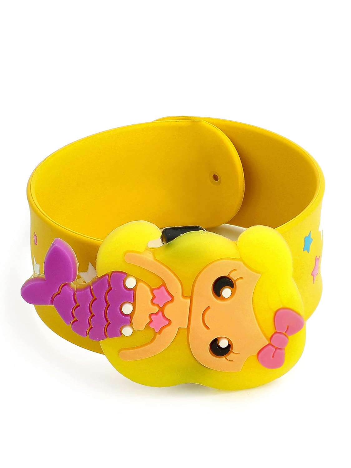 El Regalo 2 PCs Mermaid Snap Silicon Slap Wristband for Girls & Boys- Kids Party Favors, Mermaid and Stars Slap Bands for Kids Girls Boys (Yellow & Dark Pink)
