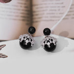El Regalo Beautiful Double Sided Pearl Earrings for Women - Elegant Crown Rhinestone Front Back Studs | Korean Style Moti Earrings (Black Silver)