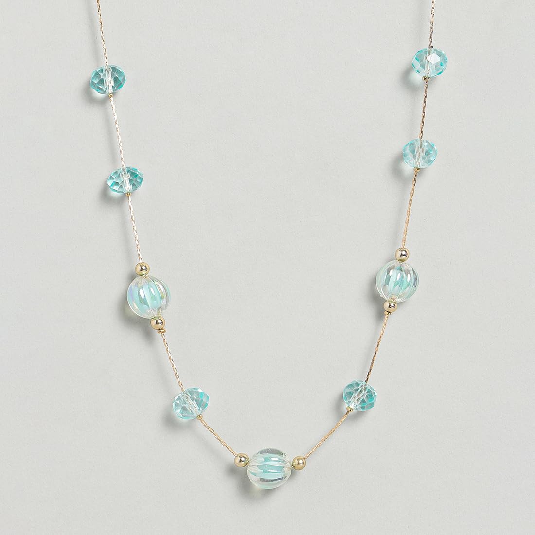 El Regalo 2PCs Crystals Beads Necklace & Earrings Jewelry Set for Kids/Girls & Teens - Shimmering/Matt Crystal Beads Fancy Jewelry Set (Sky Blue Crystals)