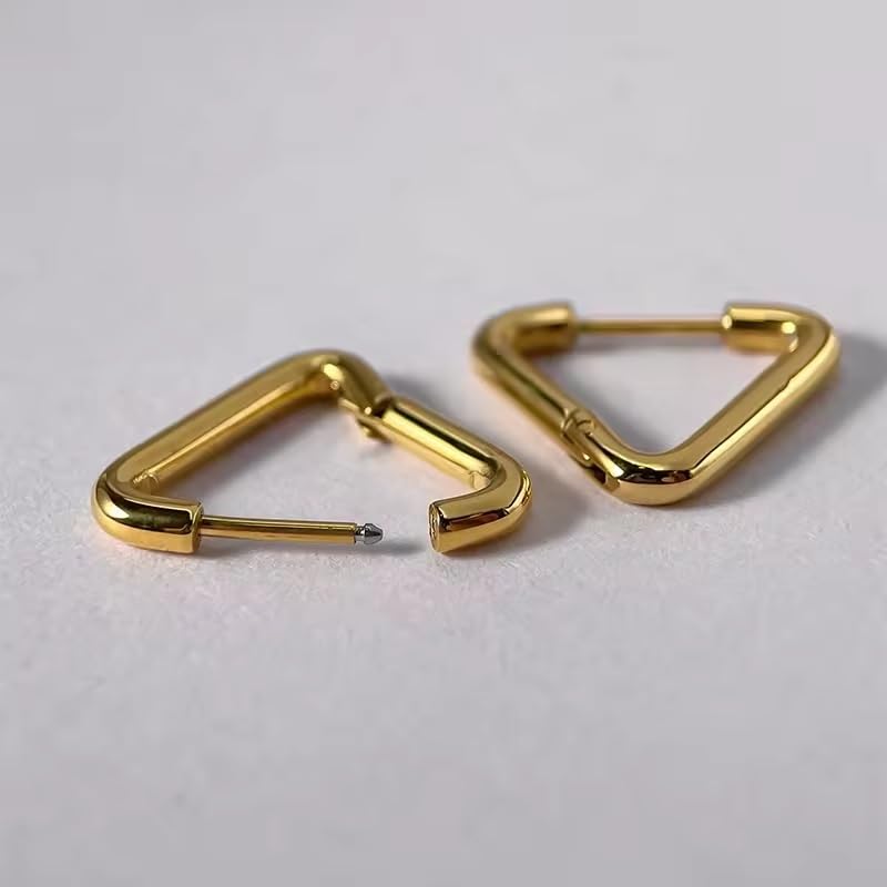 El Regalo Waterproof Men's Women's Punk Stainless Steel Triangle Shape Design Hoop Earrings - Geometry Triangle Huggie Hoop Earrings, Minimalist Punk Rock Style (Gold)