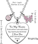 El Regalo "To My Best Friend/To My Bestie Heart Pendant Necklace for Kids, Girls, Women - Stainless Steel, Anti-Tarnish, Waterproof, CZ Charm & Butterfly Embellished Necklace (To My Bestie)