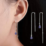 El Regalo Evil Eye Threader Earrings for Girls & Women | Blue Evil Eye Threader Long Drop Ear Line Dangle Earrings for Girls & Women