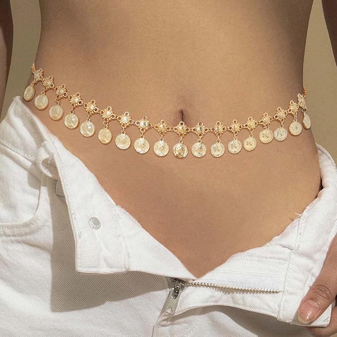 El Regalo Gypsy Coins Belly Chain/Belt/Kamarband- Hippie Boho Belt Belly Dance Waist Chain- Body Jewelry for Women & Girls
