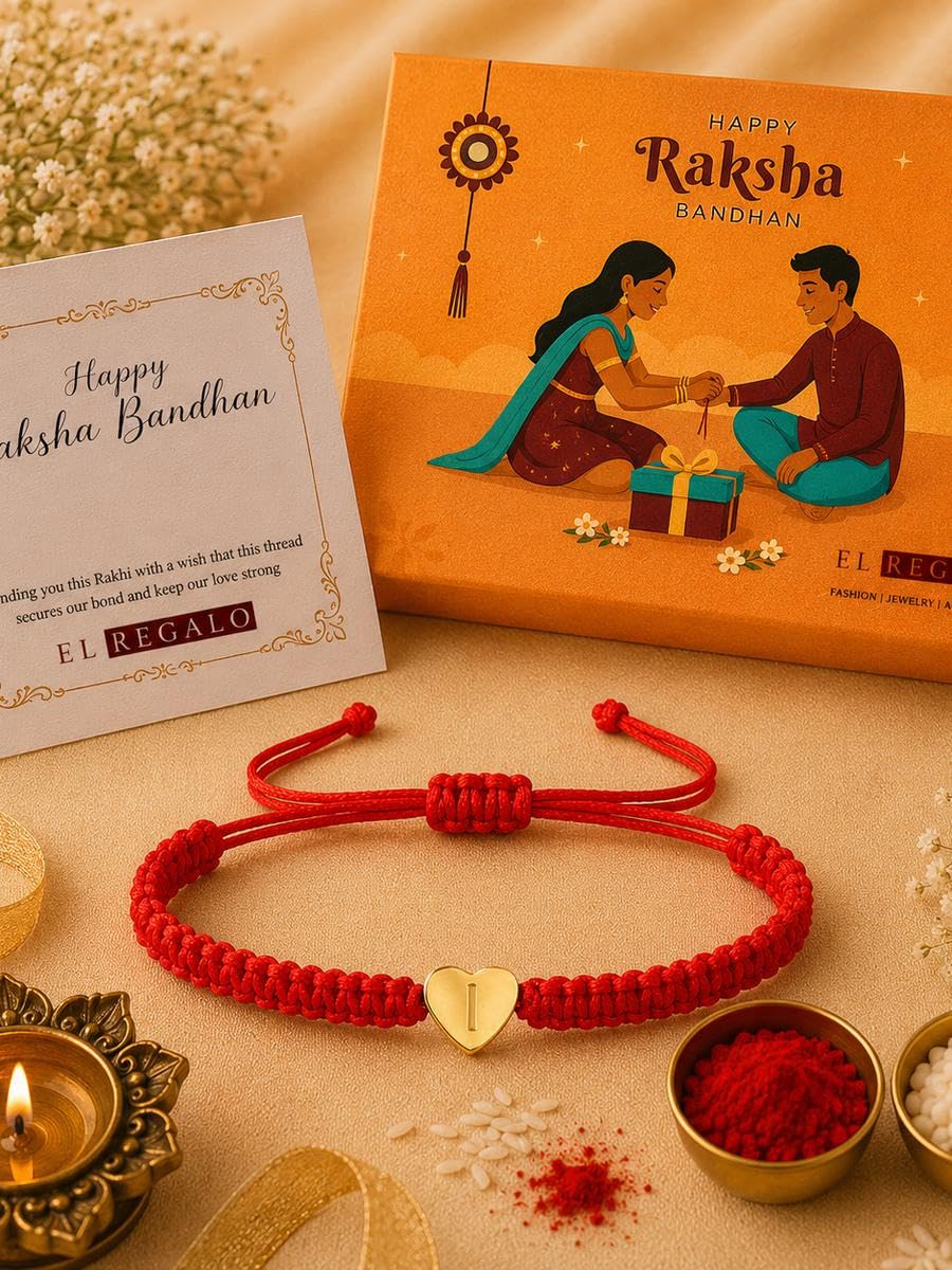 El Regalo Red Ethnic Rakhi Dori Unisex Rakhi-Adults - I letter