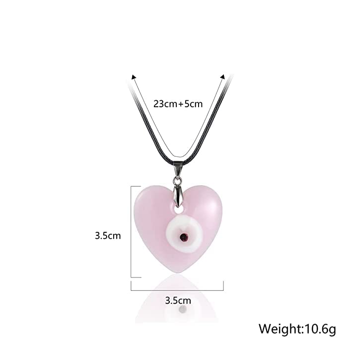 El Regalo 1 PC Big Pink Evil Eye Pendant Necklace for Girls & Women - Turkish Evil Eye Big Leather Rope Necklace (Heart Evil Eye)