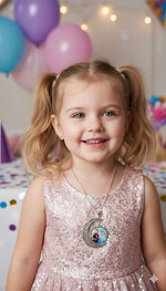 El Regalo Princess Crescent Moon Pendant Necklace for Girls- Enchanted Fairytale Character Jewelry with Filigree Detail, Silver-Tone Chain, Perfect Birthday Return Gift or Party for Toddlers and Kids (Style-7)