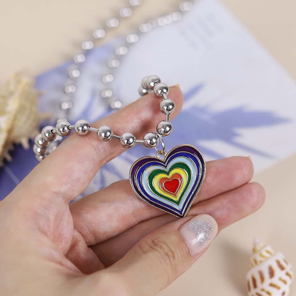 El Regalo 1 PC Cute Colorful Rainbow Cloud, Daisy Flower, Love Heart Pendant Necklaces for Toddlers/Kids/Girls/Teens/Women (Love Heart Pendant)