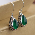 El Regalo Small Vintage Teardrop Earrings for Girls & Women- Elegant Filigree Carved Boho Dangle Earrings, Cut Stone Drop Earrings, Jewelry Gift (Green)