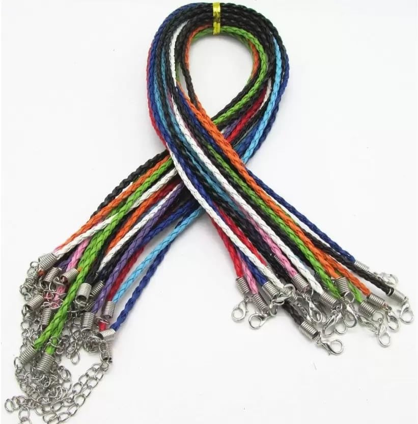El Regalo 10 PCs Braided Leather Cord Plaited Rope Necklace with Lobster Clasp Extended Chain (Multi Colored)