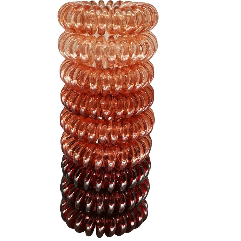 El Regalo 9 Pcs Spiral Hair Ties, No Crease Coil Phone Cord Hair Ties for Thick Hair - Ponytail Holders for Kids/Girls/Women (Brownish)