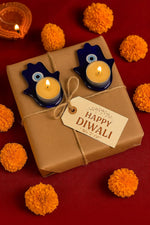 El Regalo 2PCs Evil Eye Tea Light Candle Holders for Diwali Decoration - Premium Glass Diya Set for Home, Festive Decor, Vastu Protection (Hamsa Hand Evil Eye)