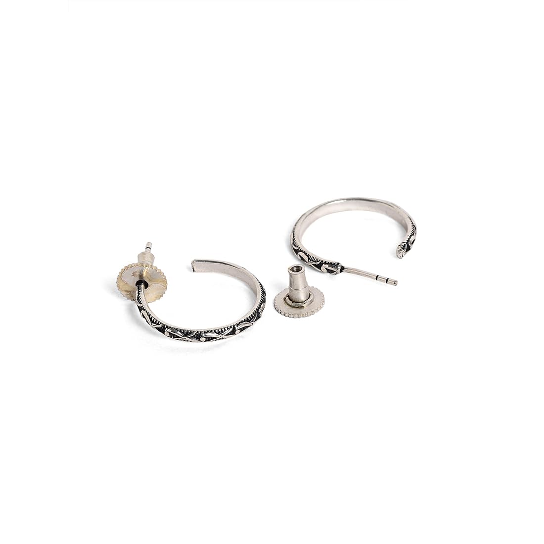El Regalo 2 Pairs Tribal Oxidized Half Hoop Earrings, Huggie Earrings- Hammered Bohemian Oxidized German Silver Baali Earrings (Option-8)