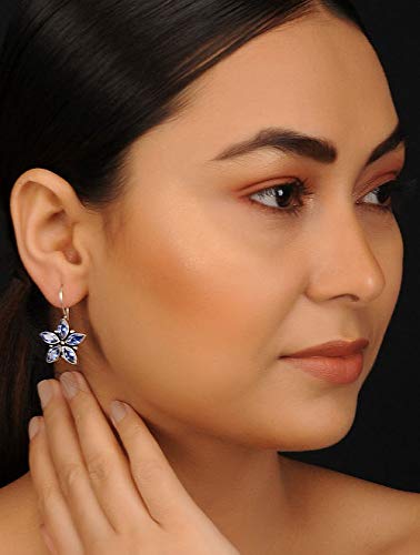 El Regalo Oxidized Silver Brass Earrings with Stones for Girls & Women Vintage Flower Oxidized Earrings for casual outing and get together