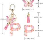 El Regalo Personalized Name Initials Butterfly Charm Keychain - Custom Letter Keyring with Pink Tassel & Butterfly Pendant, Purse, Bag, Backpack Accessory (P Letter)