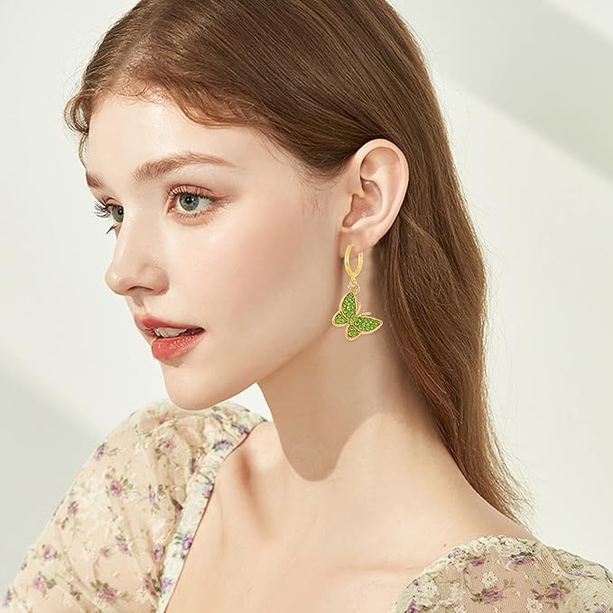 El Regalo 3 Pairs Fancy, Cute Butterfly Earrings for Girls & Women - Fashion Enamalled/Butterfly CZ Hypoallergenic & Nickel Free Earrings for Kids, Teen Girls & Women (CZ Butterfly Hoop Earrings)