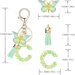 El Regalo Personalized Name Initials Butterfly Charm Keychain - Name Letters Keyring with Green Butterfly & Stars Filled Resin & Tassel Pendant, Purse, Bag, Backpack Accessory (Letter C)