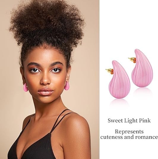 El Regalo's Elegant Teardrop Stud Earrings for Women and Girls | Premium Glaze Enamel Waterdrop Statement Studs | Anti-Tarnish Minimalist Korean Style Modern Jewellery Gift (Pastel Pink)