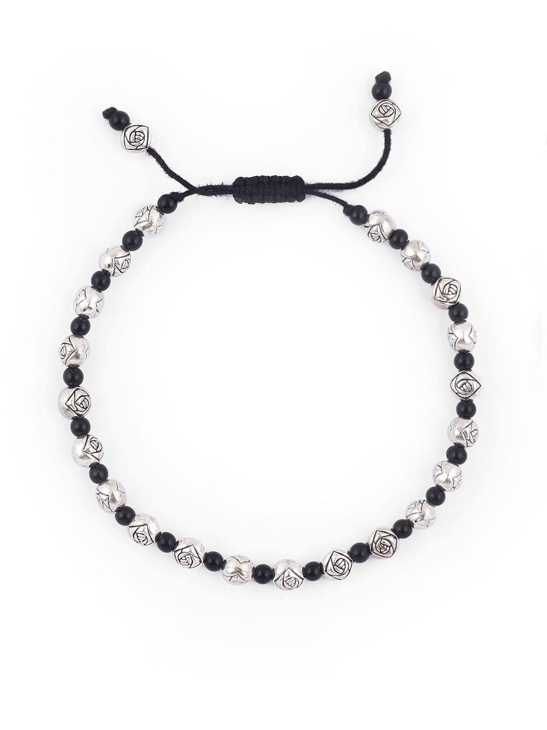 El Regalo Oxidized German Silver Thread Adjustable Beaded Bohemian Fashion Charm Anklets for Women & Girls | 1 Leg Anklets for Girls & Women (1 PC) (Flower Beads Anklet)