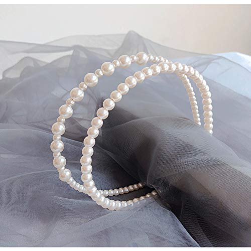 El Regalo 2 PCs Pearl Beads Decoration Plastic Hair Band Headband for Kids, Girls and Women (Pattern 3)