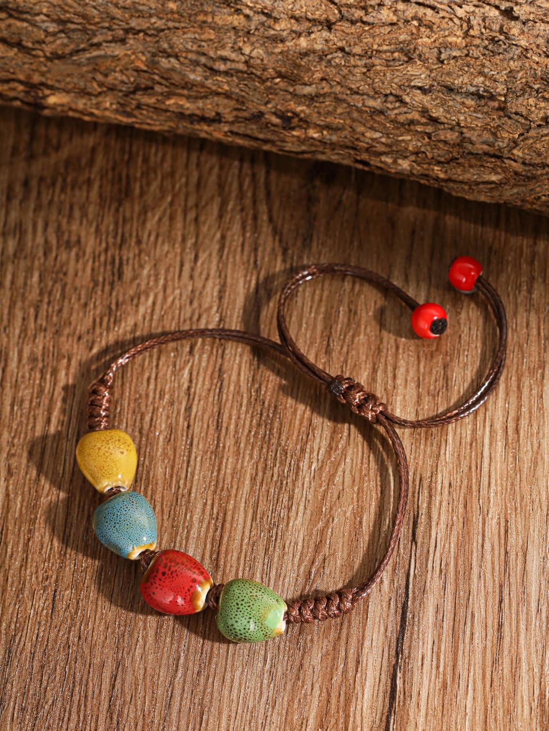 MINACHI Bohemian Colorful Ceramic Bead Adjustable Leather Bracelet, Boho Hippie Summer Jewelry Gift for Women (1), Adjustable, Ceramic, no gemstone