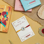 El Regalo 1PC Designer Evil Eye Red & Yellow Mauli Thread Rakhi for Brother - Rakshabandhan CZ Evil Eye Rakhi with Message Card & Roli Chawal in Rakhi Box for Bhaiya/Babhi/Bhatija/Bhatiji