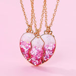 El Regalo 3 PCs BFF Best Friend Forever Split Heart Magnetic Matching Pendant Necklaces Set for Kids/Girls/Teens- Friendship Puzzle Necklaces Sets for Besties (Pink Sparkling Heart BFF)