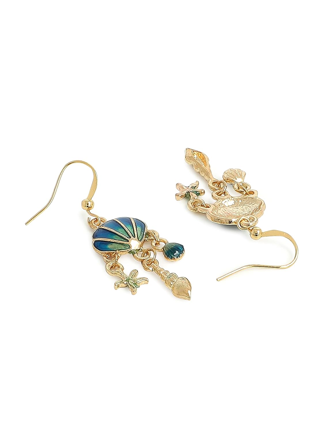 El Regalo Sparkly Tassel Enamel Shell Dangle Earrings- Hypoallergenic Metallic Shell Starfish Fashion Earrings for Girls & Women (Peacock Blue Shell Earrings)