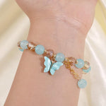 El Regalo 1 PC Butterfly Sparkly Crystal Beads Tassel Bracelet With Cute Enamel Butterfly Charms for Girls/Teens/Women (Blue)