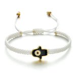 El Regalo 1 PC Hamsa Hand Evil Eye Charms Handmade Adjustable Unisex Bracelet for Girls/Boys/Men/Women (White)