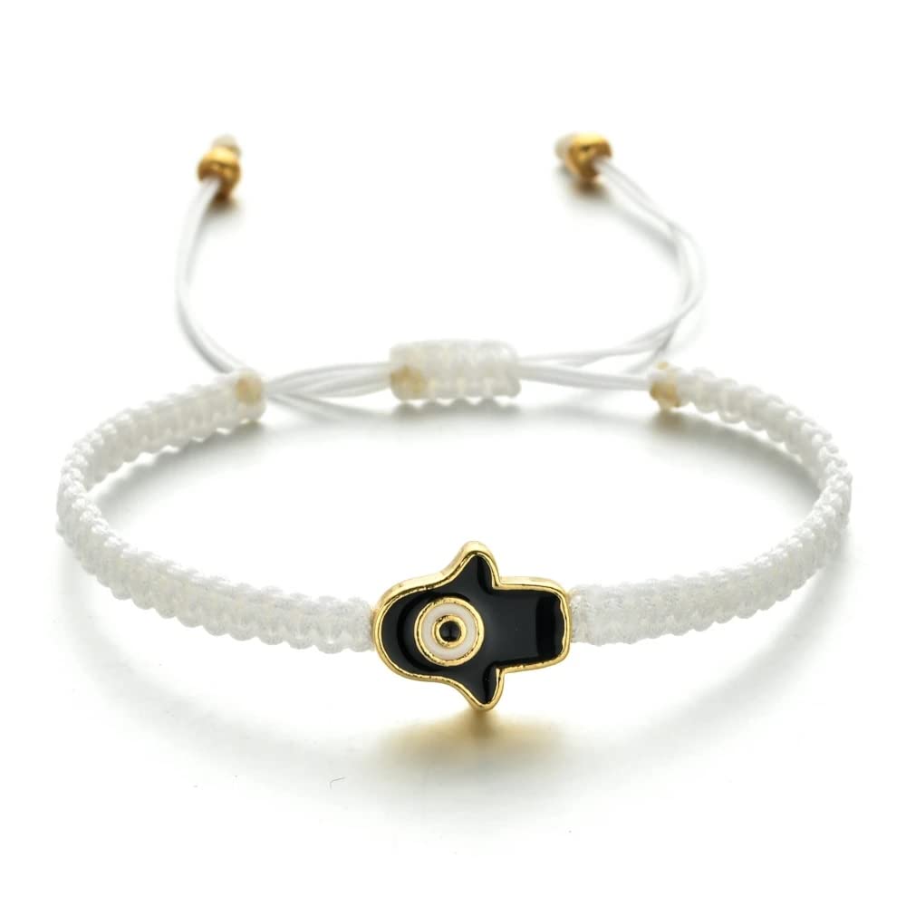 El Regalo 1 PC Hamsa Hand Evil Eye Charms Handmade Adjustable Unisex Bracelet for Girls/Boys/Men/Women (White)